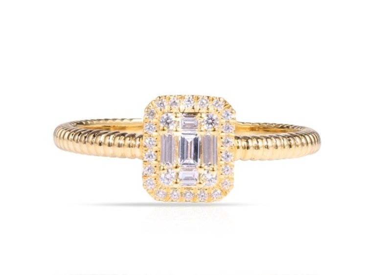 40112 14K YELLOW GOLD .23TCW DIAMOND HALO RECTANGLE SHAPE INVISIBLE SET BEADED SHANK RING