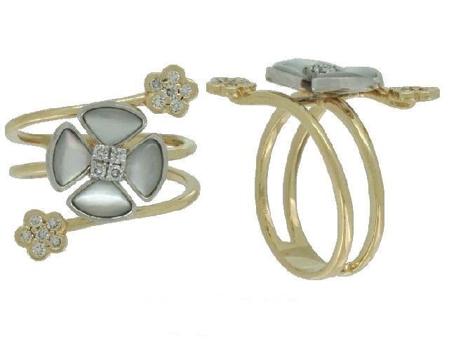 40111 14K YELLOW GOLD MOTHER OF PEARL DIAMOND MULTI FLOWER SPIRAL RING