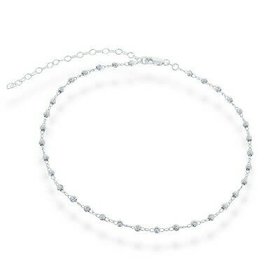 L-3887 STERLING SILVER DIAMOND CUT BEADED CHOKER CHAIN