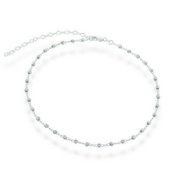 L-3887 STERLING SILVER DIAMOND CUT BEADED CHOKER CHAIN