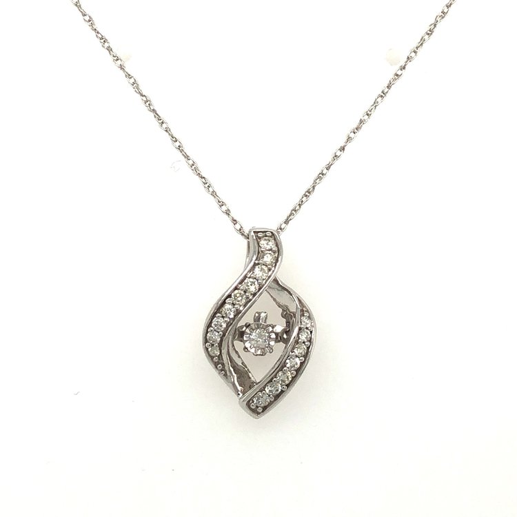 70145 10K WHITE GOLD .20TCW DANCING DIAMOND POINTY SWIRL PENDANT SET