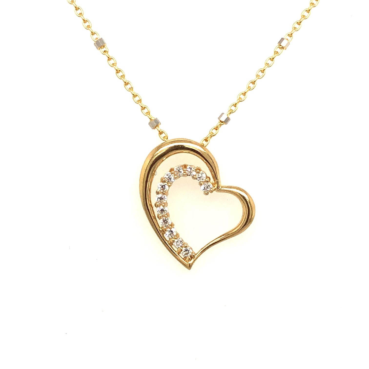 70146 14K YELLOW GOLD DOUBLE OPEN HEART WITH CUBIC ZIRCONIA PENDANT SET