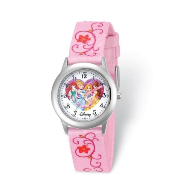 DISNEY PRINCESS FLOWER DESIGN FABRIC BAND TIME TEACHER KIDS WATCH