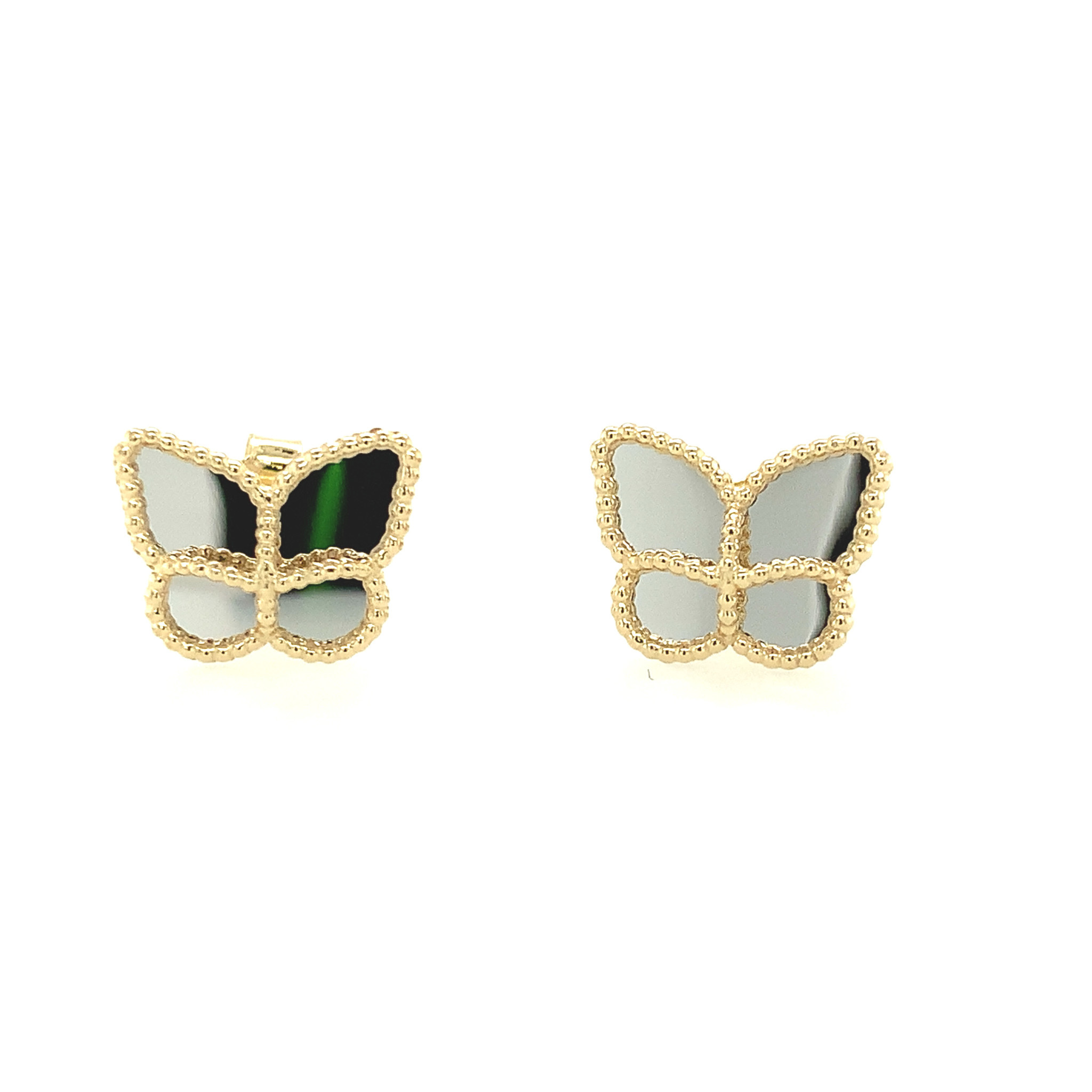 30505 18K YELLOW AND WHITE GOLD MILGRAIN MIRROR BUTTERFLY STUDS
