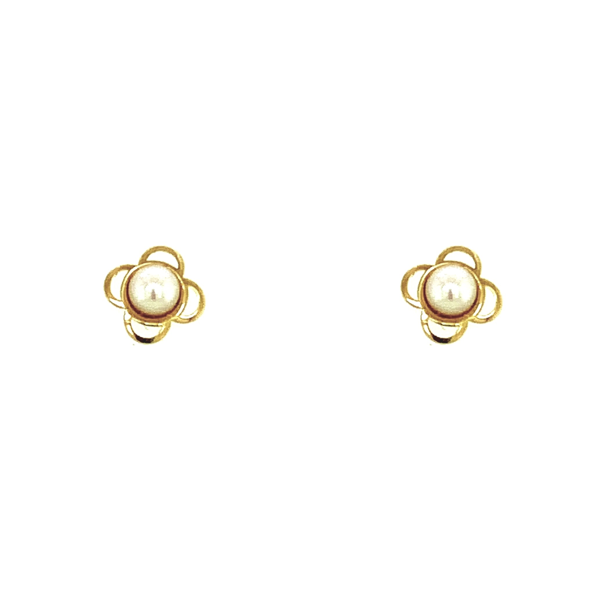 30507 18K YELLOW GOLD FOUR LEAF CLOVER PEARL CENTER STUDS