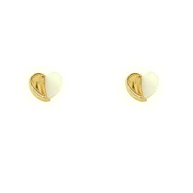30506 18K YELLOW GOLD HALF HIGH POLISH AND HALF MOTHER OF PEARL HEART SCREW BACK STUDS