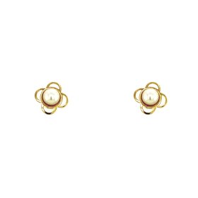 30513 18K YELLOW GOLD PEARL CENTER FOUR PETAL FLOWER SCREW BACK STUDS