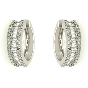 30530 14K WHITE GOLD 1.50TCW BAGUETTE CHANNEL SET AND ROUND DIAMOND EDGES HOOPS