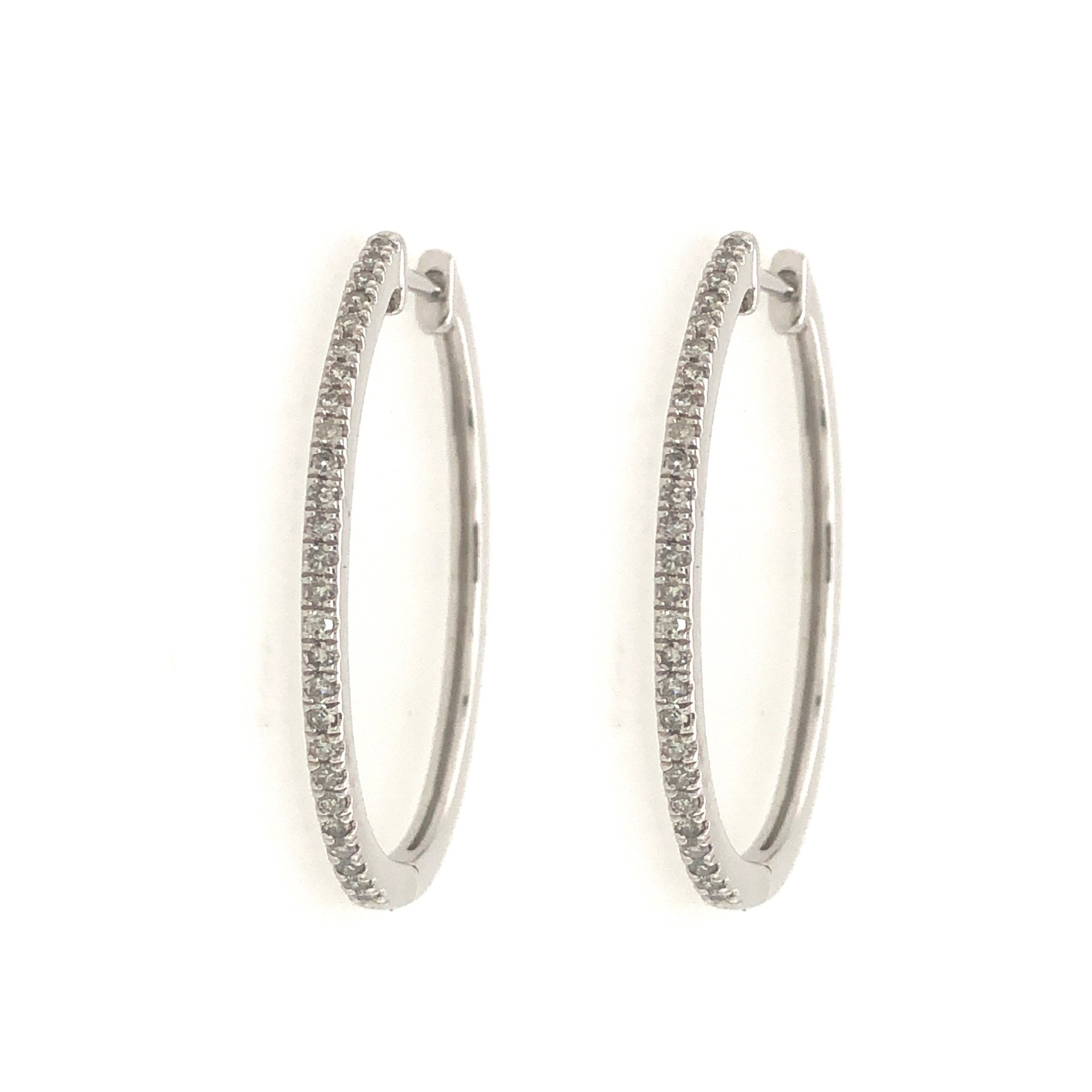 30533 10K WHITE GOLD .25CT DIAMOND 1" OVAL HOOPS