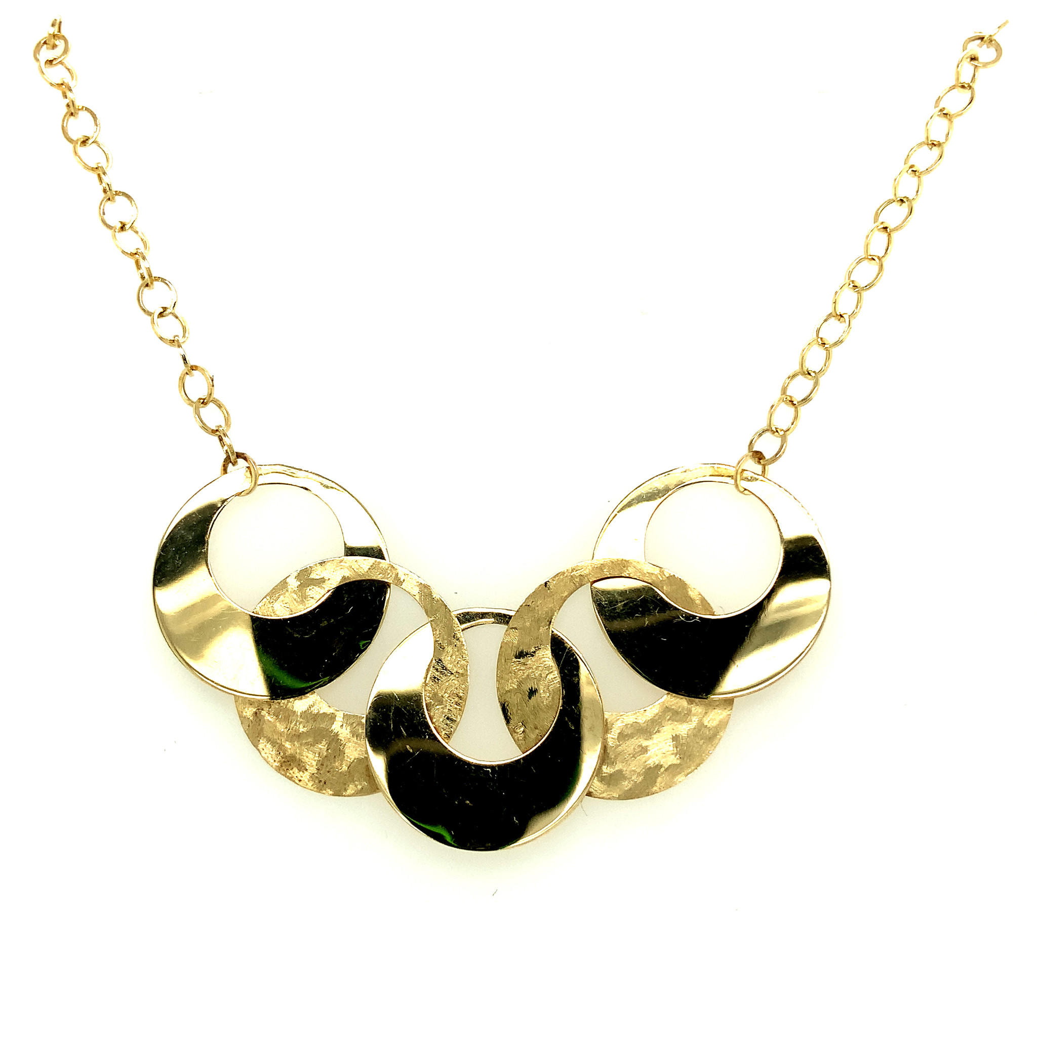 60035 14K YELLOW GOLD 18" OPEN 5 DISK CENTER WITH ROLO CHAIN NECKLACE