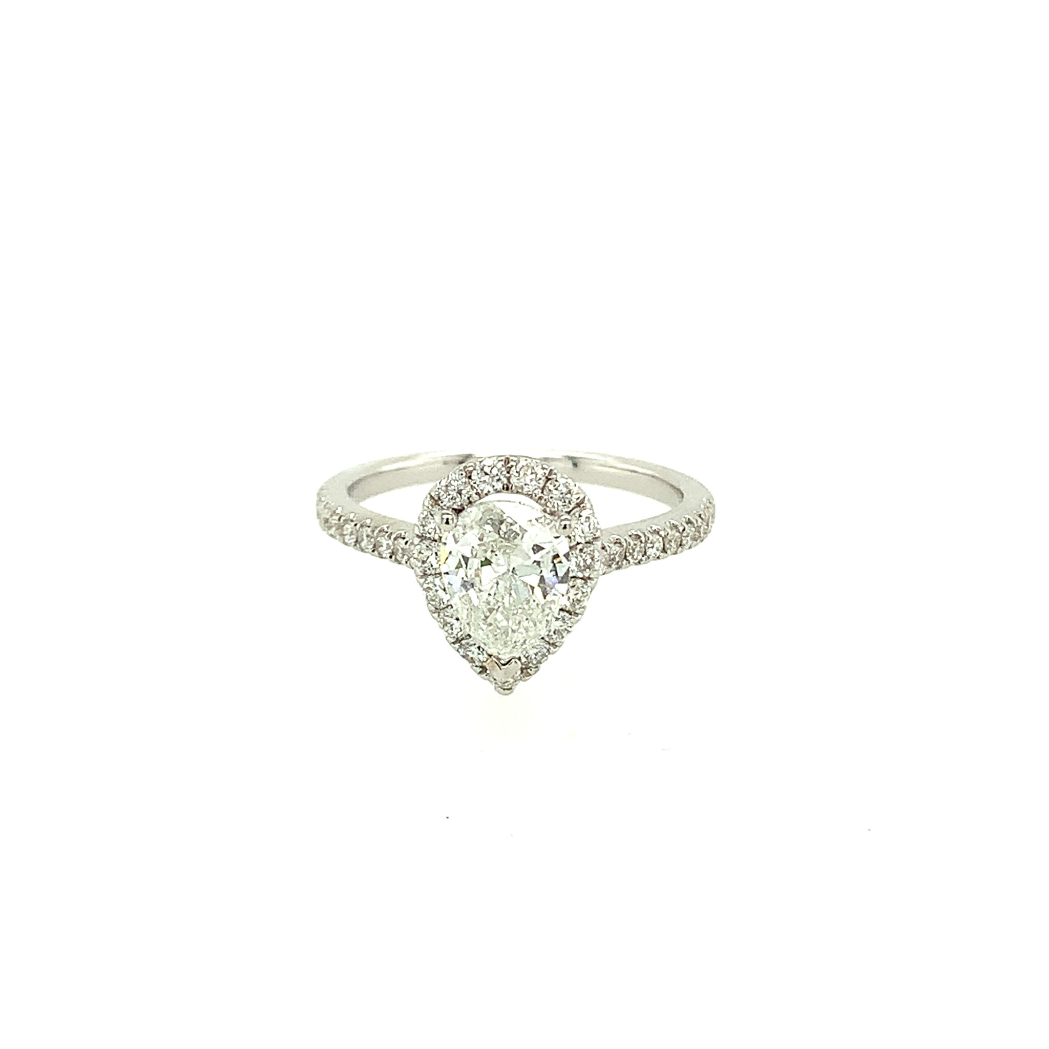 475120 18K WHITE G0LD .99TCW G SI2 PEAR DIAMOND CENTER WITH .44TCW HALO ENGAGEMENT RING