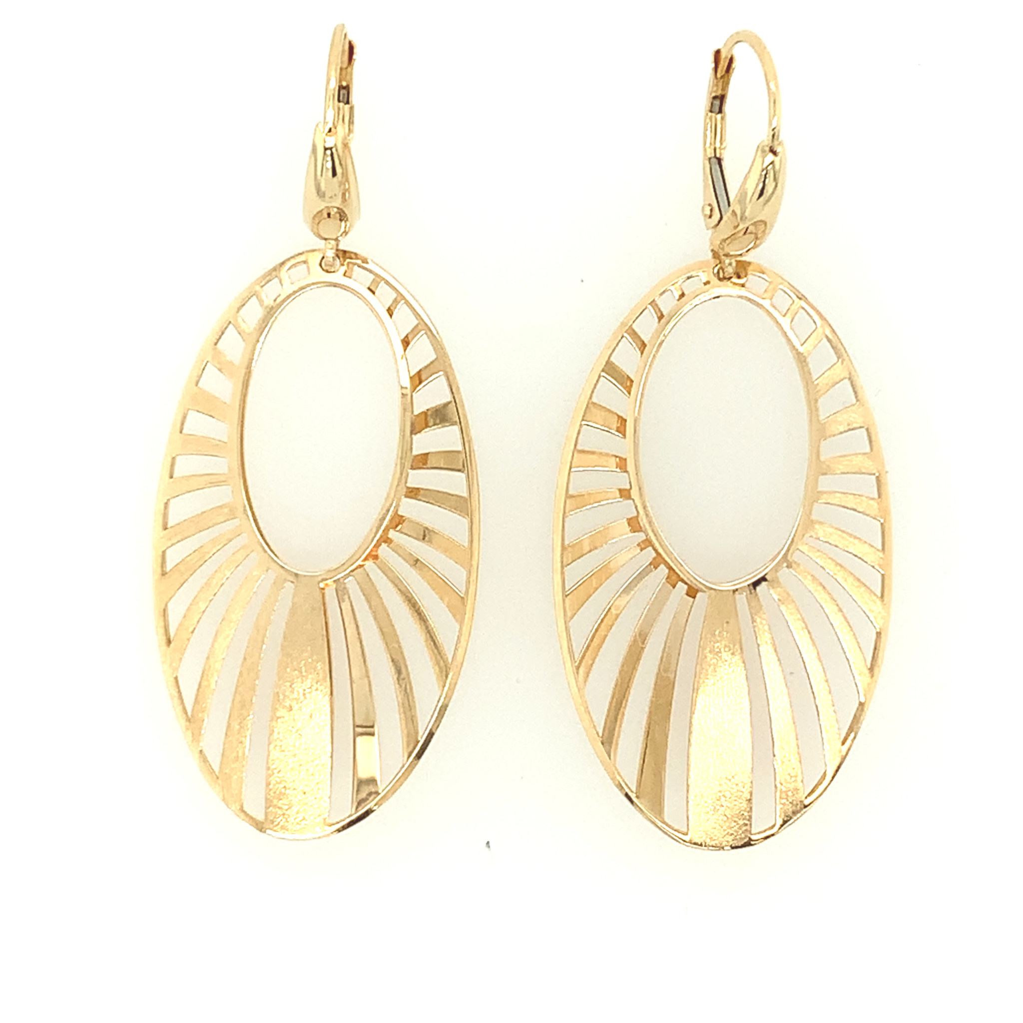 30209 18K YELLOW GOLD SUNBURST OVAL SHAPE HANGING EARRINGS