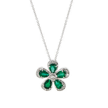 607649962227 EFFY 14K WHITE GOLD 1.90TCW EMERALD WITH .18TWC DIAMOND FLORAL PENDANT