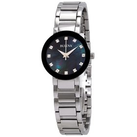 BULOVA WOMENS BLACK DIAL DIAMOND MARKER STAINLESS STEEL WATCH