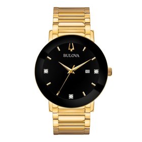 Bulova BULOVA BLACK DIAL GOLD TONE AND 3 DIAMOND MARKERS MENS WATCH