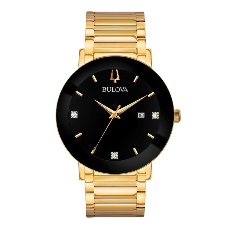 Bulova BULOVA BLACK DIAL GOLD TONE AND 3 DIAMOND MARKERS MENS WATCH
