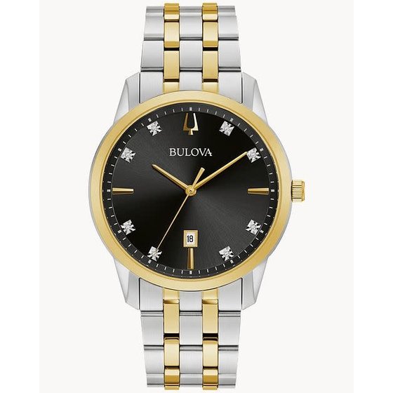 042429585492 BULOVA CURVED GOLD BLACK DIAL MENS WATCH