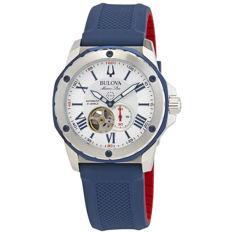 Bulova BULOVA MARINE STAR AUTOMATIC BLUE AND RED TONE SILICONE STRAP MENS WATCH