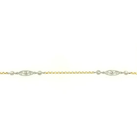 27502 14K 2 TONE ROLO LINK FILIGREE DIAMOND CUT MARQUIS DESIGN ANKLET