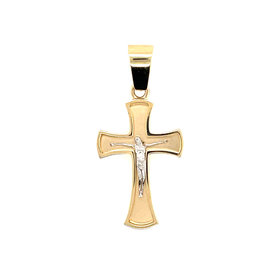 77169 14K 2 TONE 1” SATIN FINISH BACKGROUND WITH HIGH POLISH RAISED BORDER CRUCIFIX CHARM