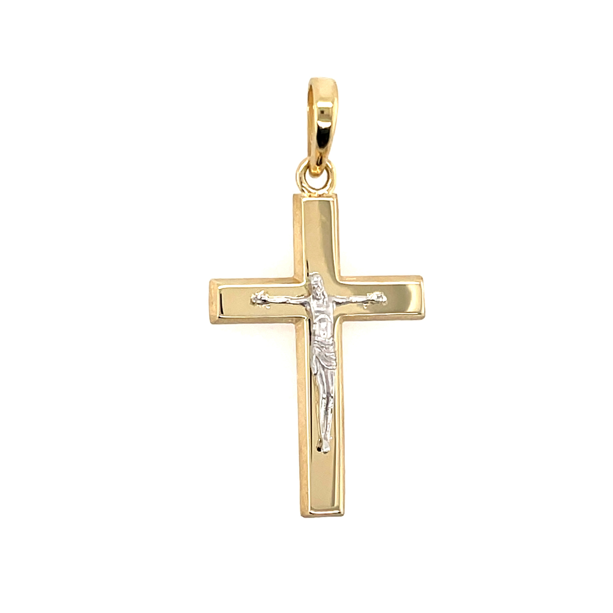 77172 14K 2 TONE RAISED SLANTED BAR CRUCIFIX CHARM