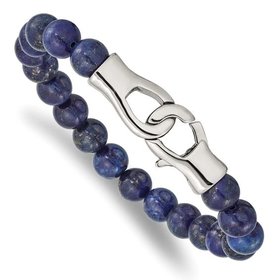90016 STAINLESS STEEL GENUINE BLUE LAPIS BEADED MENS BRACELET