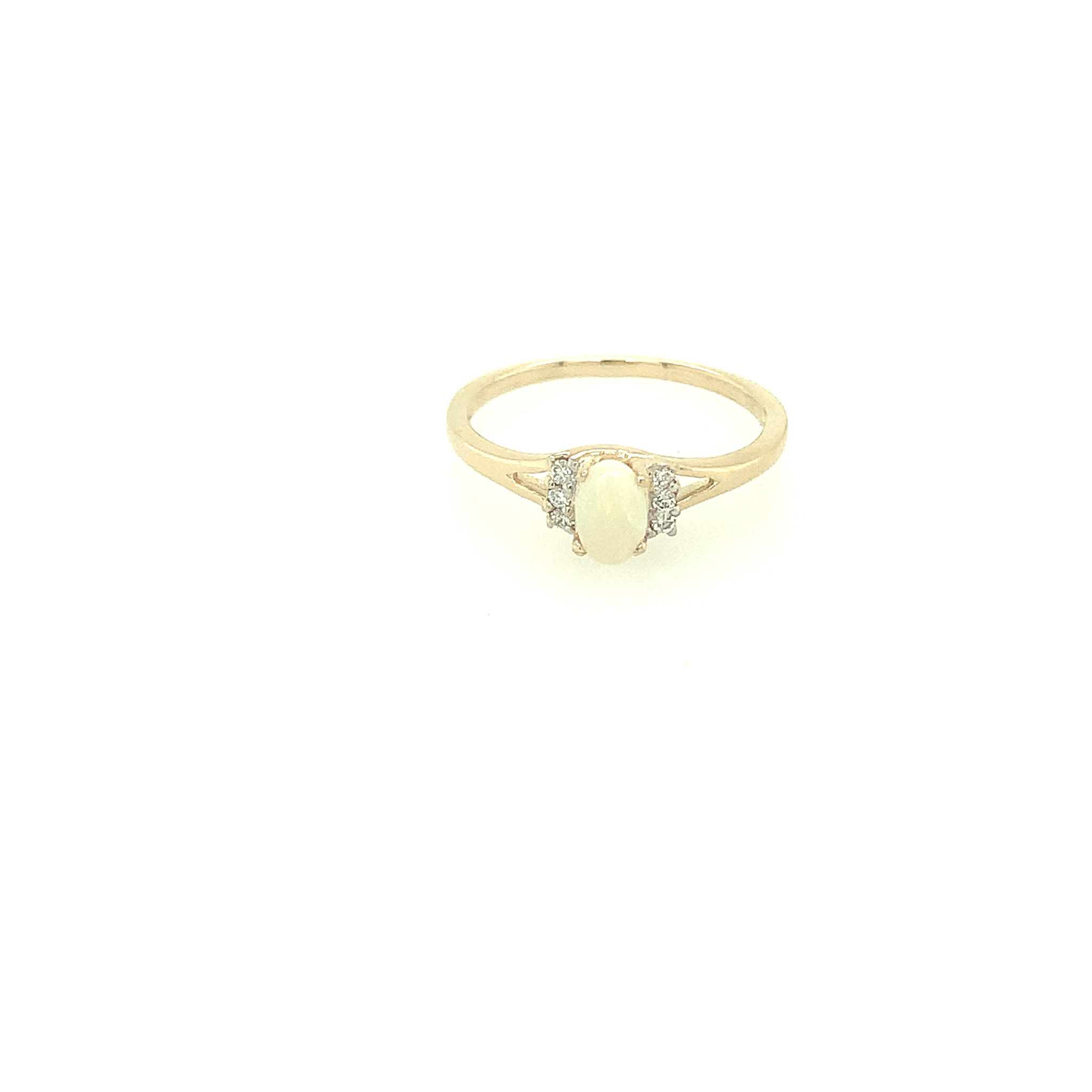 40140 14K YELLOW GOLD OVAL OPAL CENTER WITH .06TCW DIAMOND SIDE STONES BIRTH STONE RING