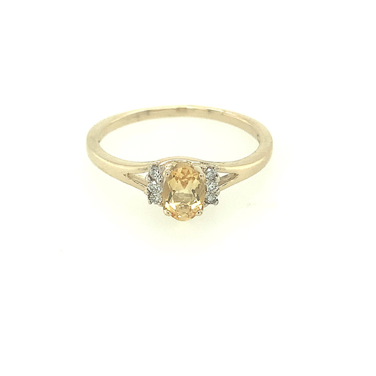 40146 14K YELLOW GOLD OVAL CITRINE CENTER WITH .06TCW DIAMOND SIDE STONES BIRTH STONE RING