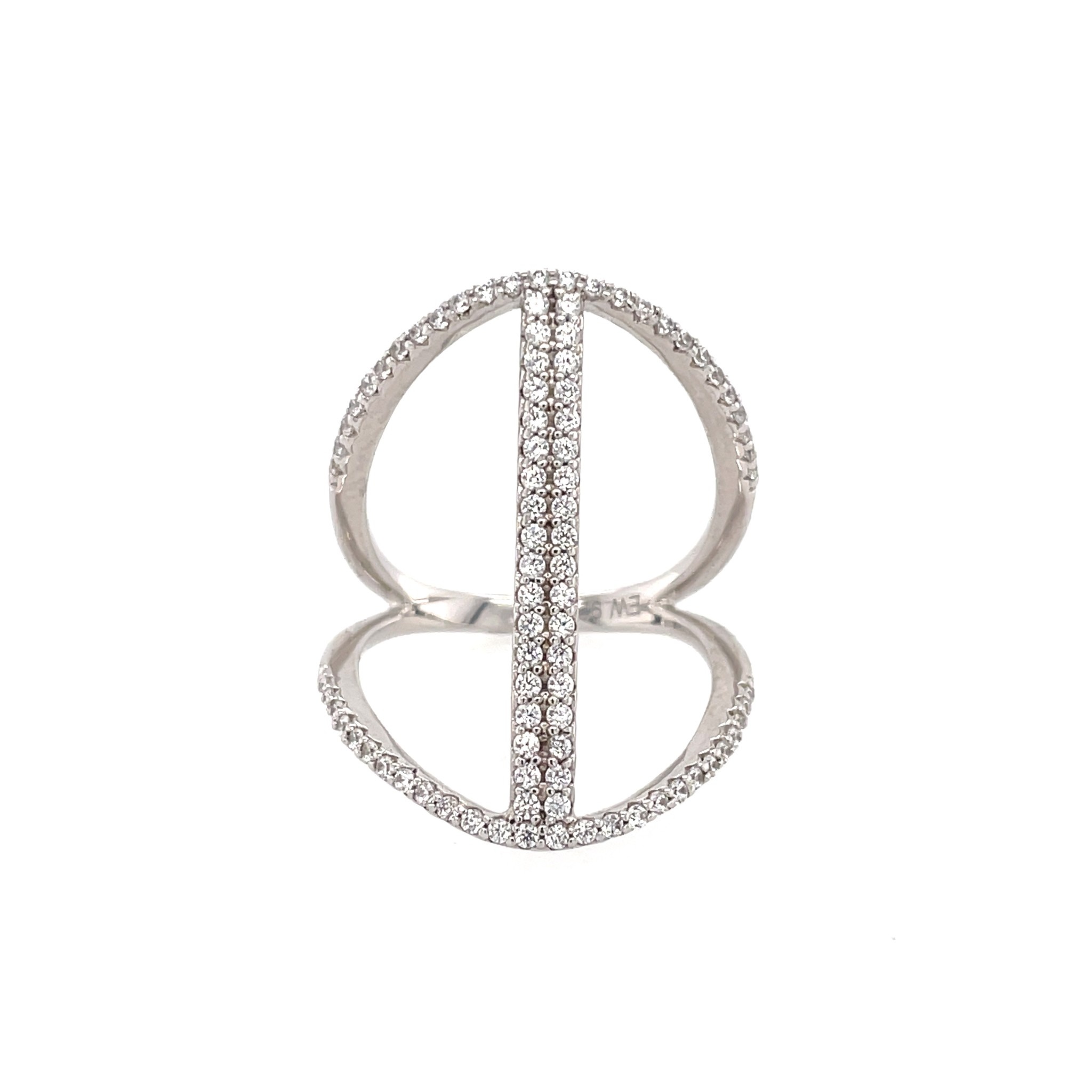 81056 STERLING SILVER CUBIC ZIRCONIA BEAD SET OPEN GEOMETRIC DESIGN RING
