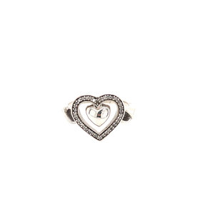 80031 STERLING SILVER OPEN CUBIC ZIRCONIA HEART WITH HIGH POLISH HEART CENTER RING