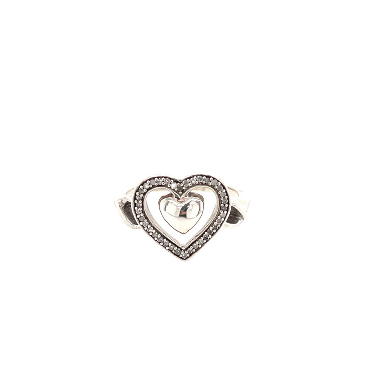 80031 STERLING SILVER OPEN CUBIC ZIRCONIA HEART WITH HIGH POLISH HEART CENTER RING