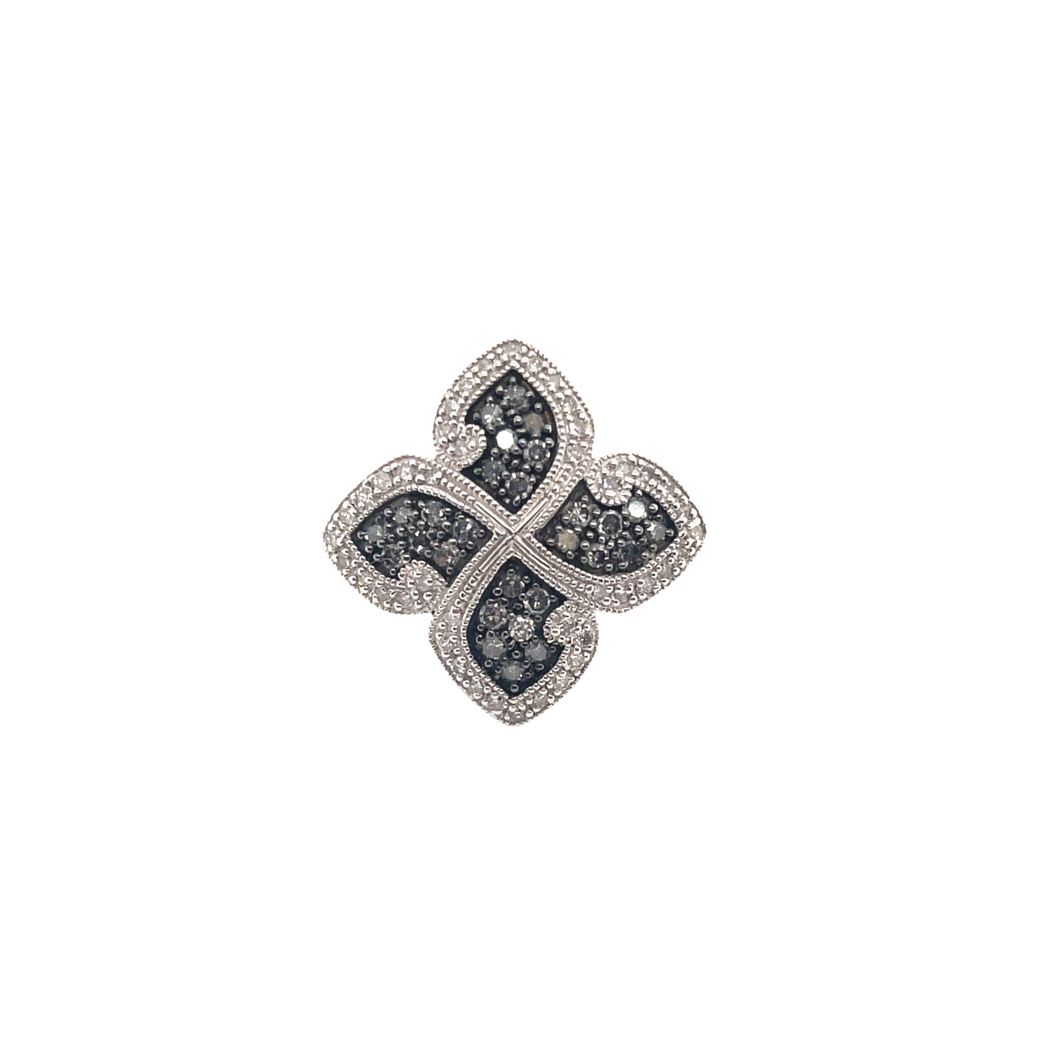 80033 STERLING SILVER MILGRAIN ANTIQUE DESIGN 4 LEAF FLOWER WITH .50TCW DIAMOND RING