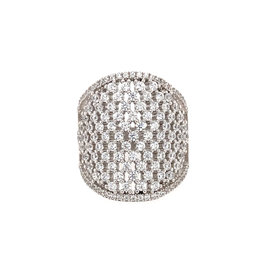 80034 STERLING SILVER CUBIC ZIRCONIA MESH DESIGN BEAD SET COCKTAIL RING
