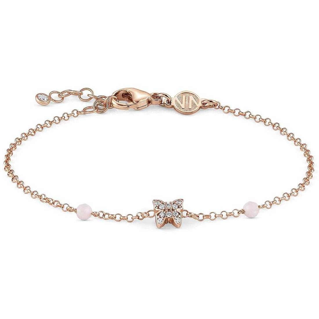 NOMINATION STERLING SILVER ROSE GOLD PLATED CABLE LINK WITH CUBIZ ZIRCONIA BUTTERFLY CHARM AND PINK BEADS BRACELET