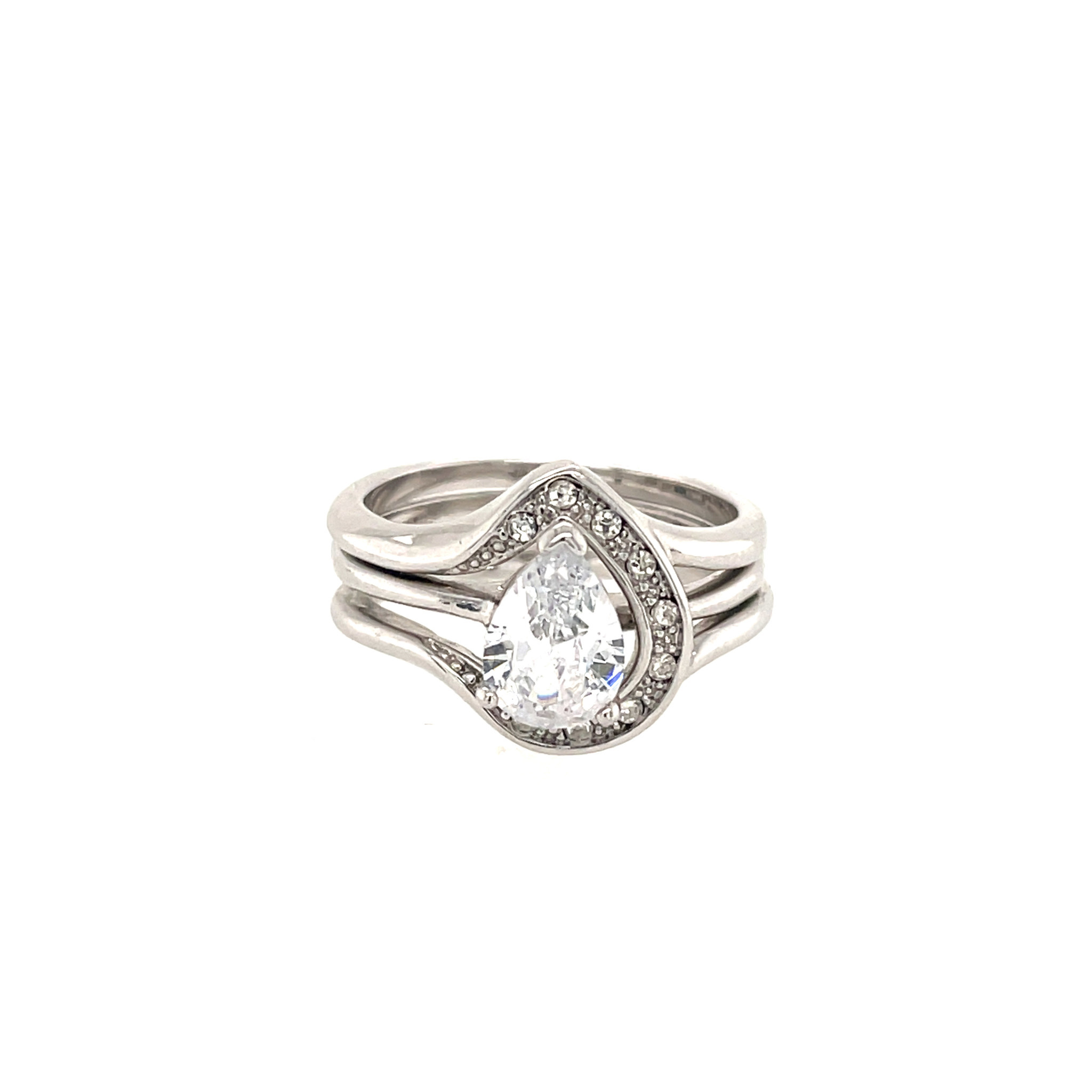 80040 STERLING SILVER CUBIC ZIRCONIA PEAR SHAPE SOLITAIRE CENTER WITH PEAR SHAPE HALO INSERT RING SET 80040 STERLING SILVER CUBIC ZIRCONIA PEAR SHAPE SOLITAIRE CENTER WITH PEAR SHAPE HALO INSERT RING SET