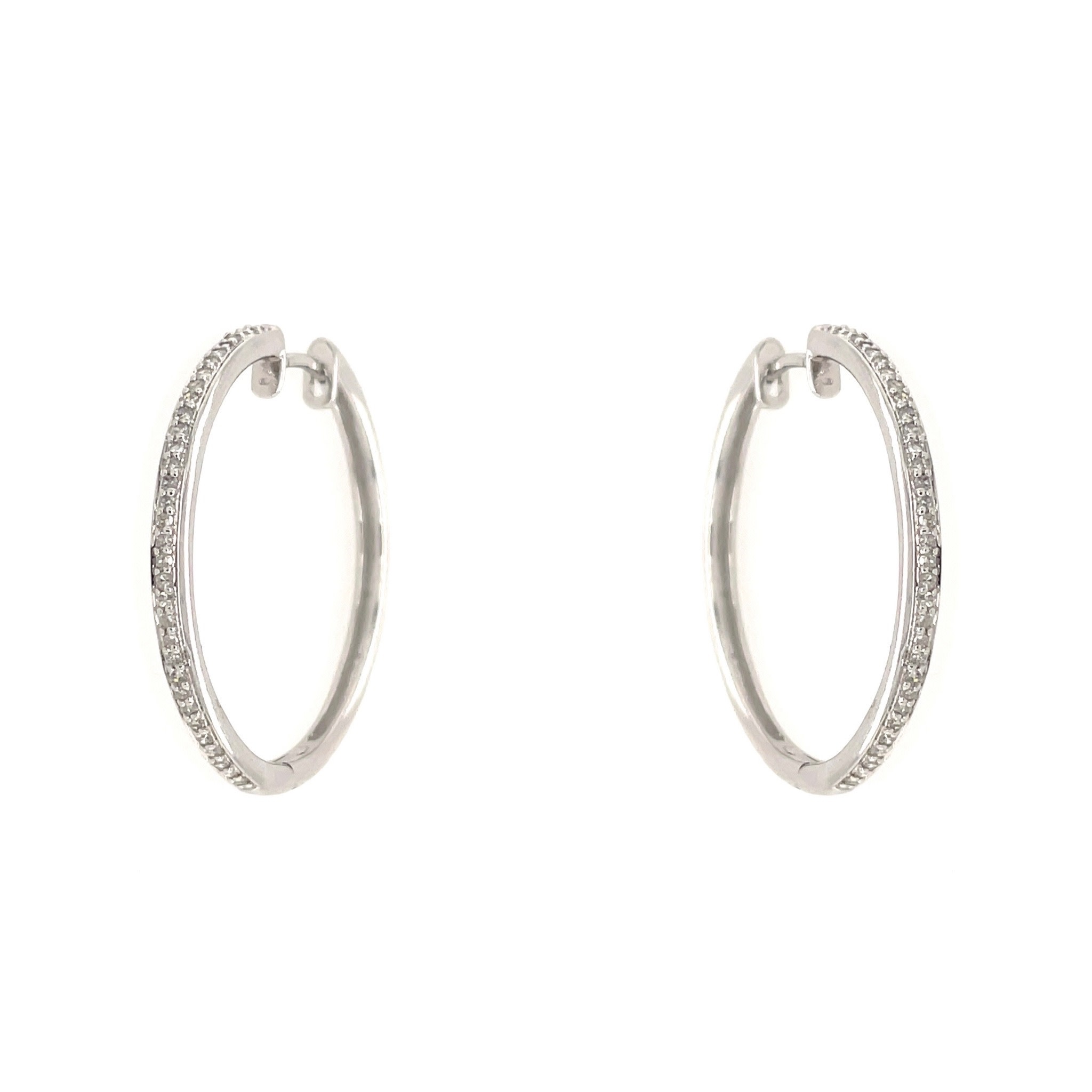 80036 STERLING SILVER 1" DIAMOND HOOPS