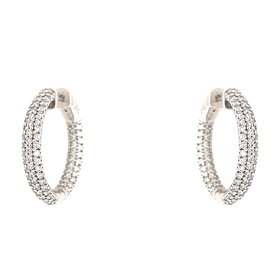 80038 STERLING SILVER 1" 4.2MM PAVE SET CUBIC ZIRCONIA HOOPS
