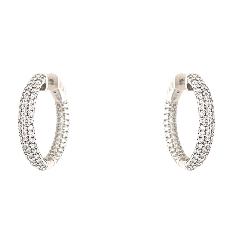80038 STERLING SILVER 1" 4.2MM PAVE SET CUBIC ZIRCONIA HOOPS