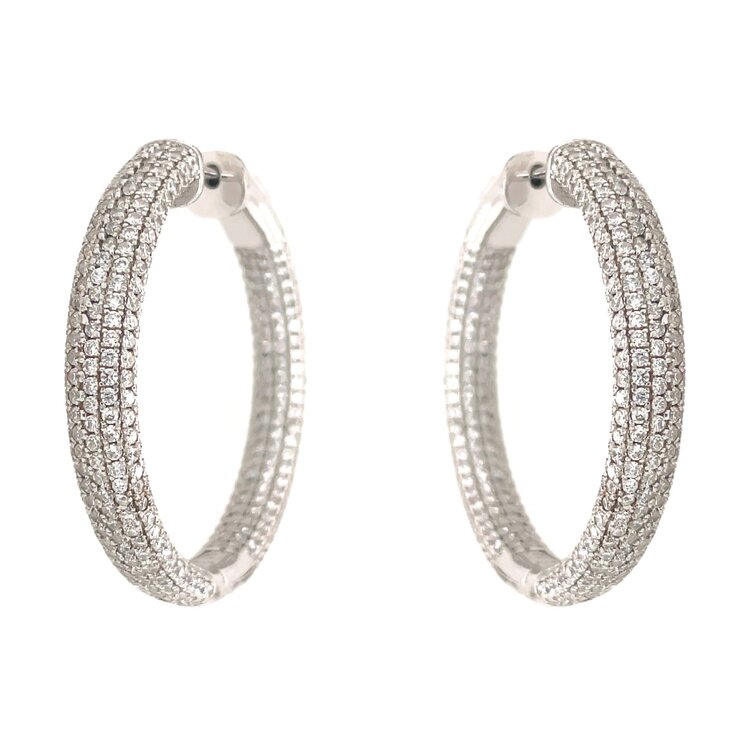 80039 STERLING SILVER 1.5" 5.4MM PAVE CUBIC ZIRCONIA HOOPS