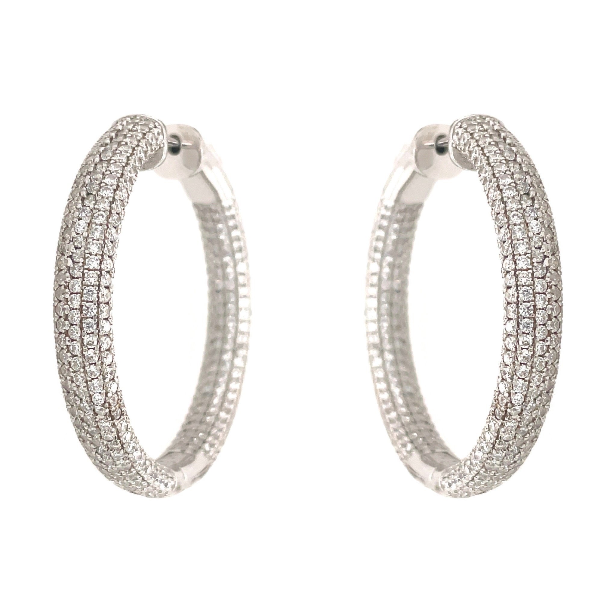80039 STERLING SILVER 1.5" 5.4MM PAVE CUBIC ZIRCONIA HOOPS