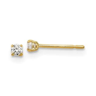 30551 14K YELLOW GOLD 2MM ROUND CUBIC ZIRCONIA STUDS