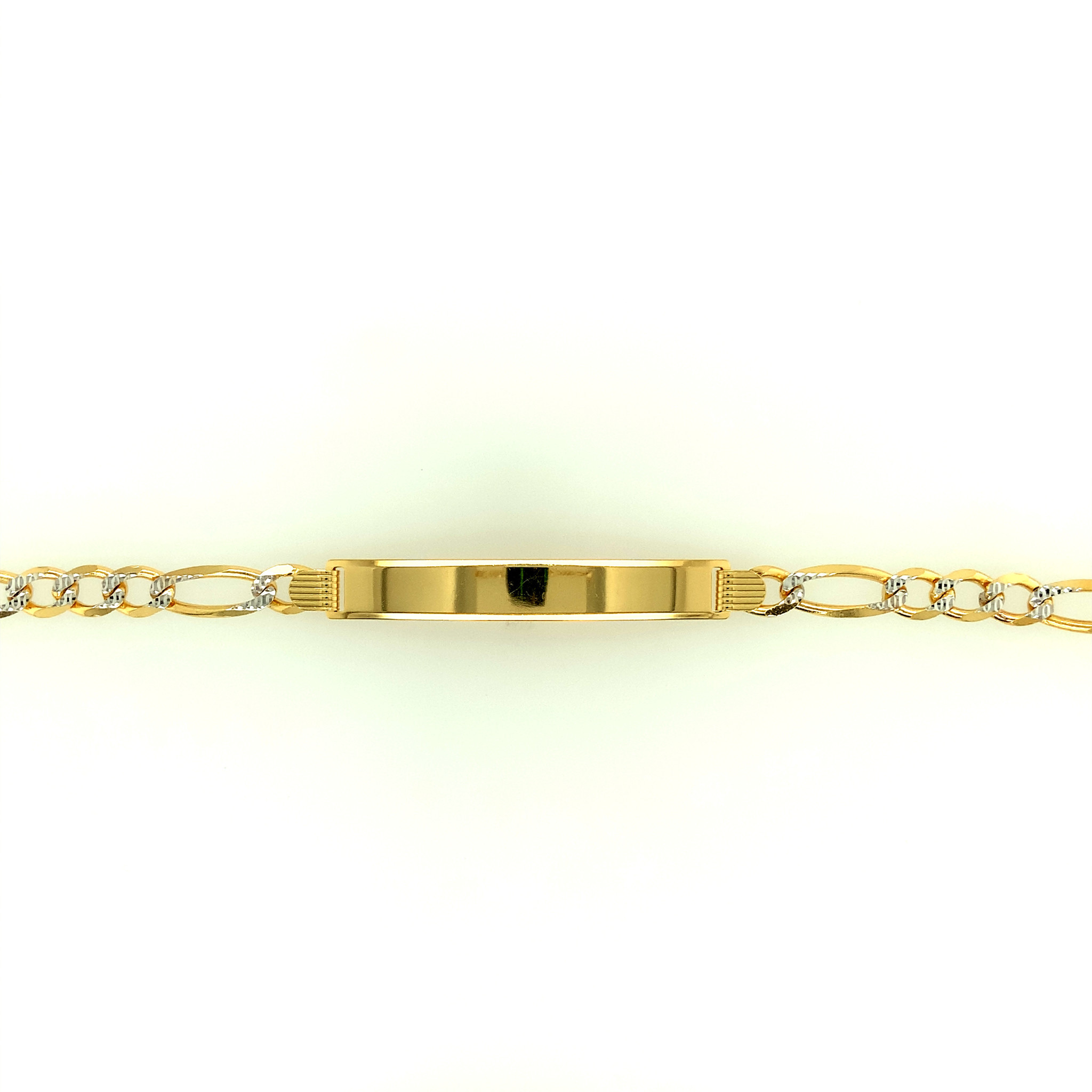 25015 14K 2 TONE DIAMOND CUT 6MM FIGARO LINK NAME ID BRACELET