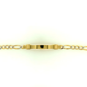 25015 14K 2 TONE DIAMOND CUT 6MM FIGARO LINK NAME ID BRACELET 8''