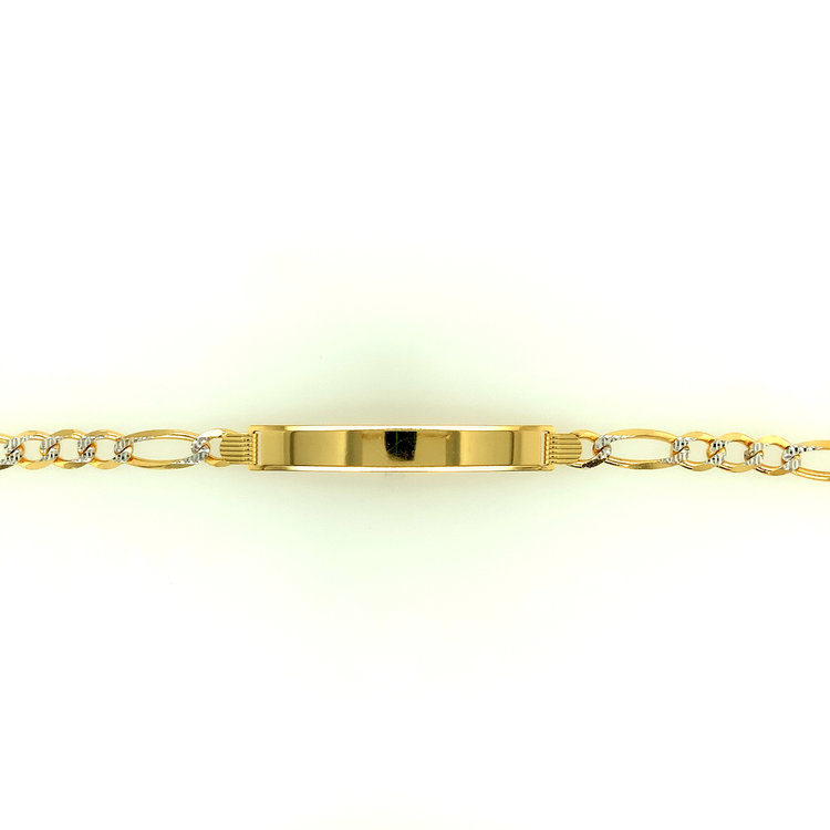 25015 14K TWO TONE DIAMOND CUT 6MM FIGARO LINK NAME ID BRACELET 8''