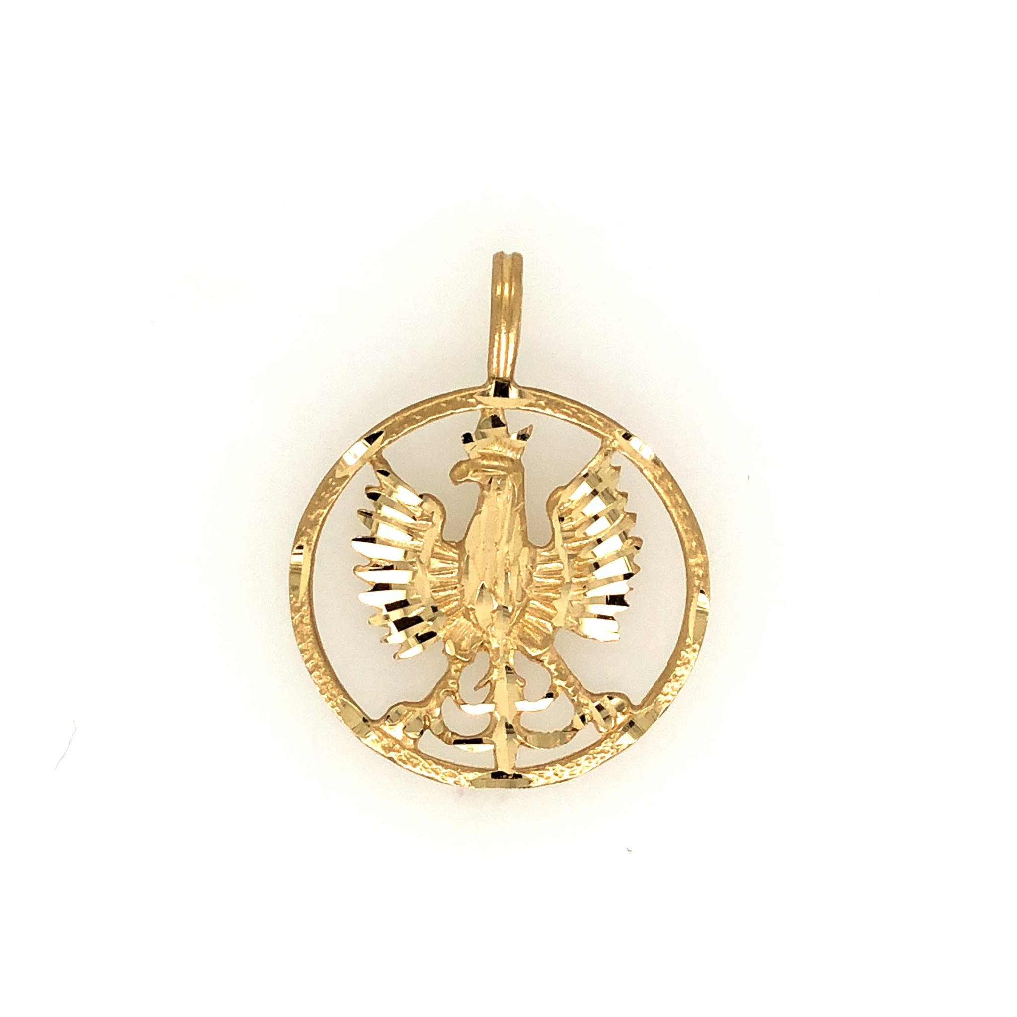 78048 14K YELLOW GOLD DIAMOND CUT SATIN FINISHED POLISH 1.25''EAGLE IN OPEN CIRCLE CHARM