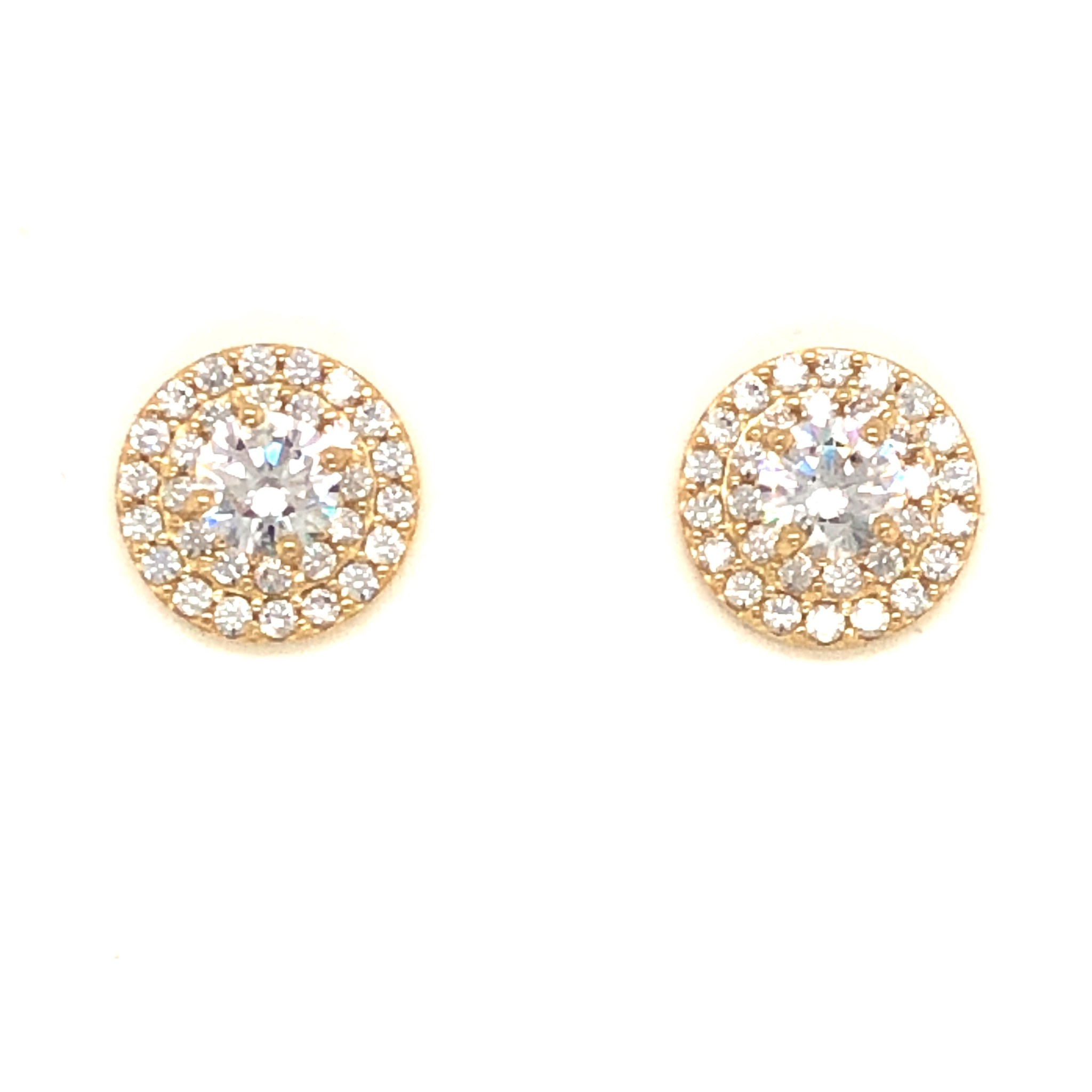 30548 14K YELLOW GOLD ROUND CUBIC ZIRCONIA CENTER WITH DOUBLE HALO STUDS 11mm