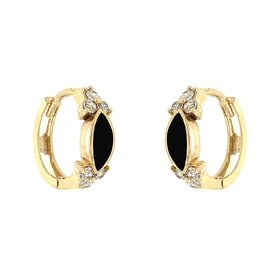 30553 14K YELLOW GOLD MARQUIS BLACK ONYX AND CUBIC ZIRCONIA CLUSTER HUGGIES