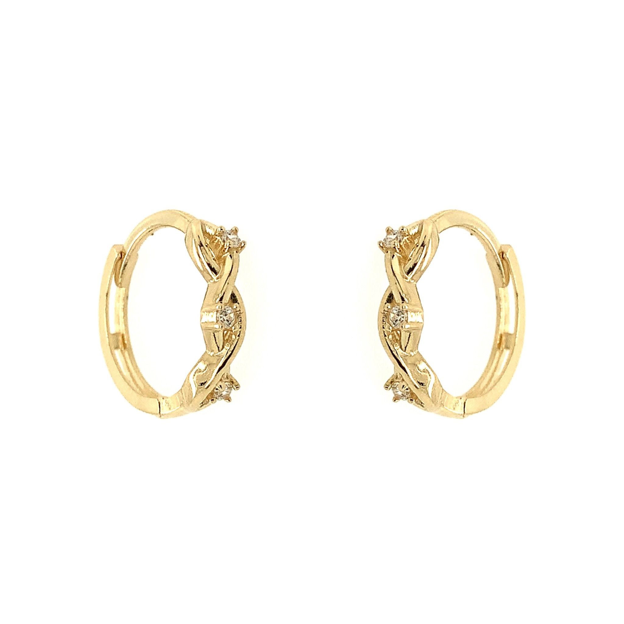 30559 14K YELLOW GOLD INFINITY BRAIDED DESIGN WITH CUBIC ZIRCONIA HUGGIES