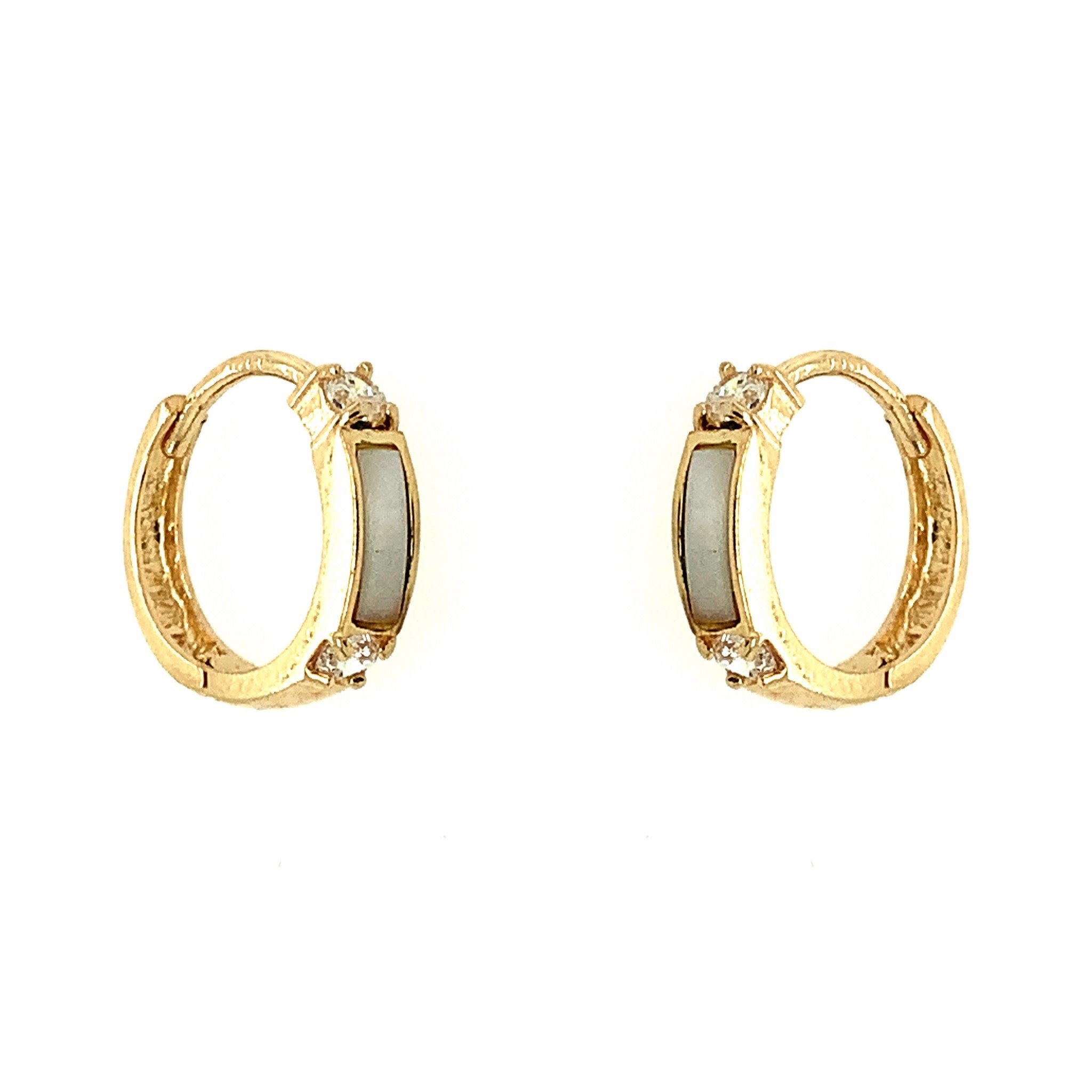 30555 14K YELLOW GOLD MOTHER OF PEARL CUBIC ZIRCONIA HUGGIES
