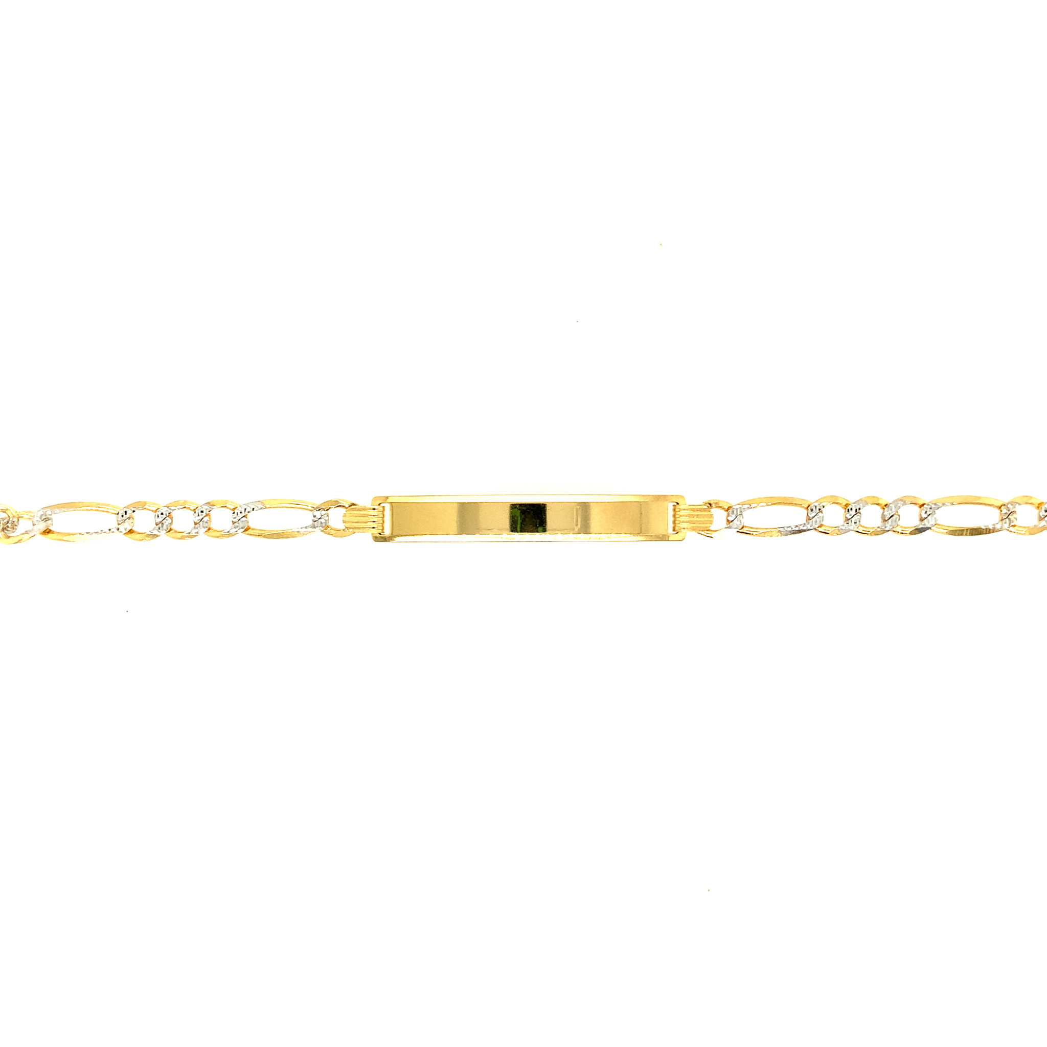 25018 14K 2 TONE DIAMOND CUT 4.6MM FIGARO LINK NAME ID MENS BRACELET